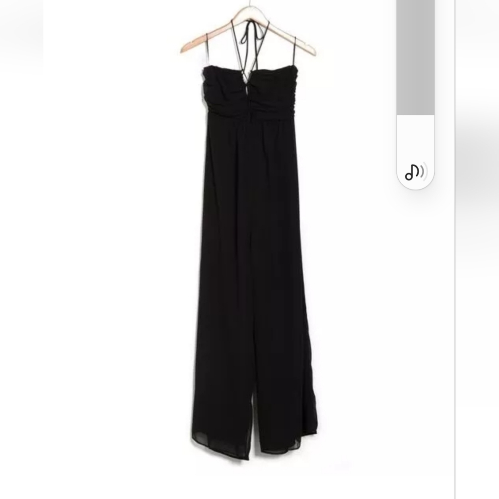 Small S Lush chiffon ruched jumpsuit  strapless Jumpsuit Romper Slit Staps